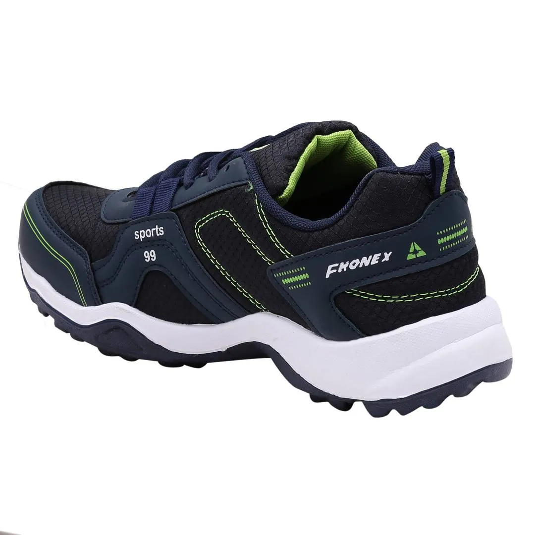 Navy Blue Parrot Green Lace Up Running Shoes