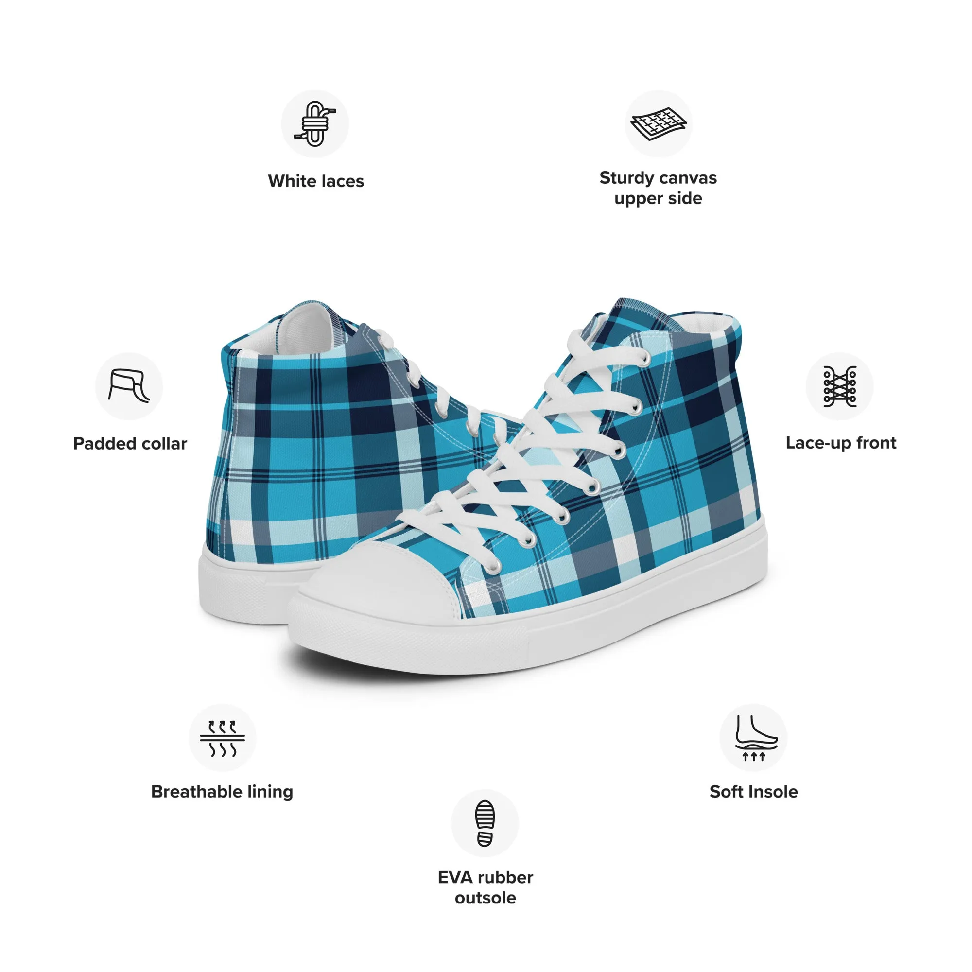 Ocean Blues Preppy Surfer Girl Plaid High Top Canvas Shoes