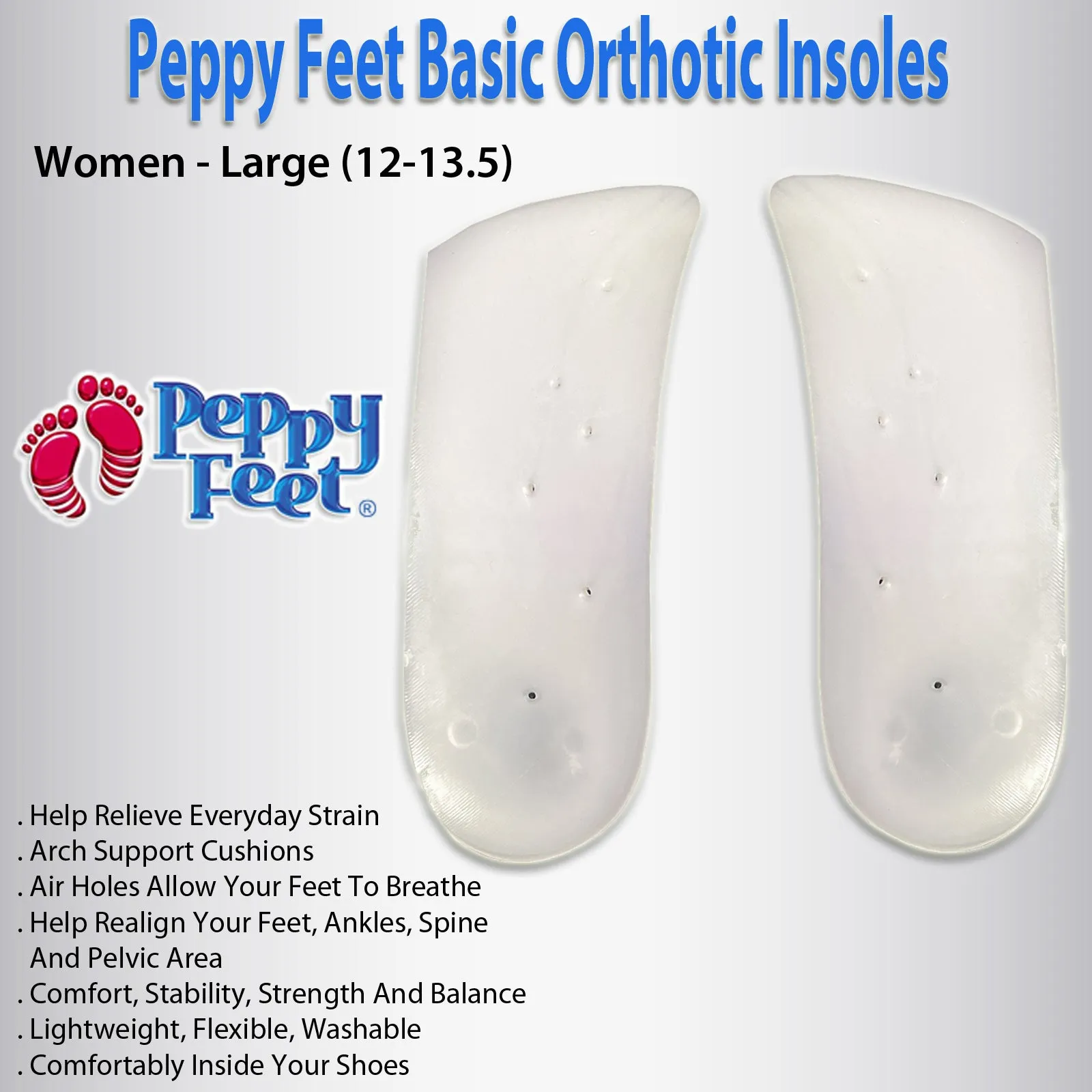 Peppy Feet Basic Orthotic Insoles - Women - Large (12-13.5)