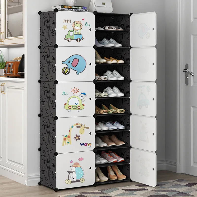 Plastic Assembled Shoe Cabinet Multilayer Dustproof Shoe Rack Large Capacity Shoes Storage