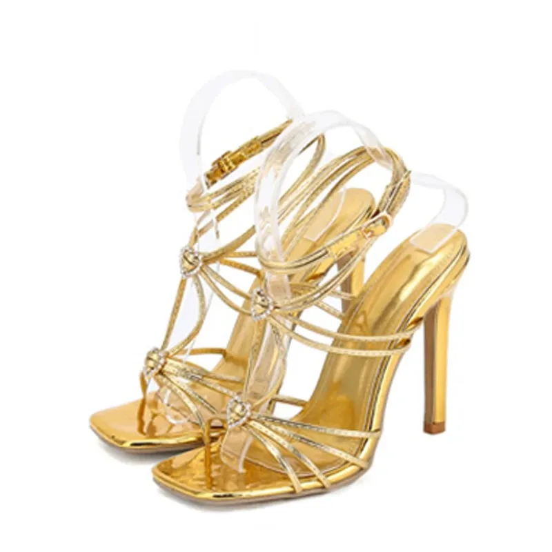 Rhinestone Buckle Narrow Band high heel Sandals