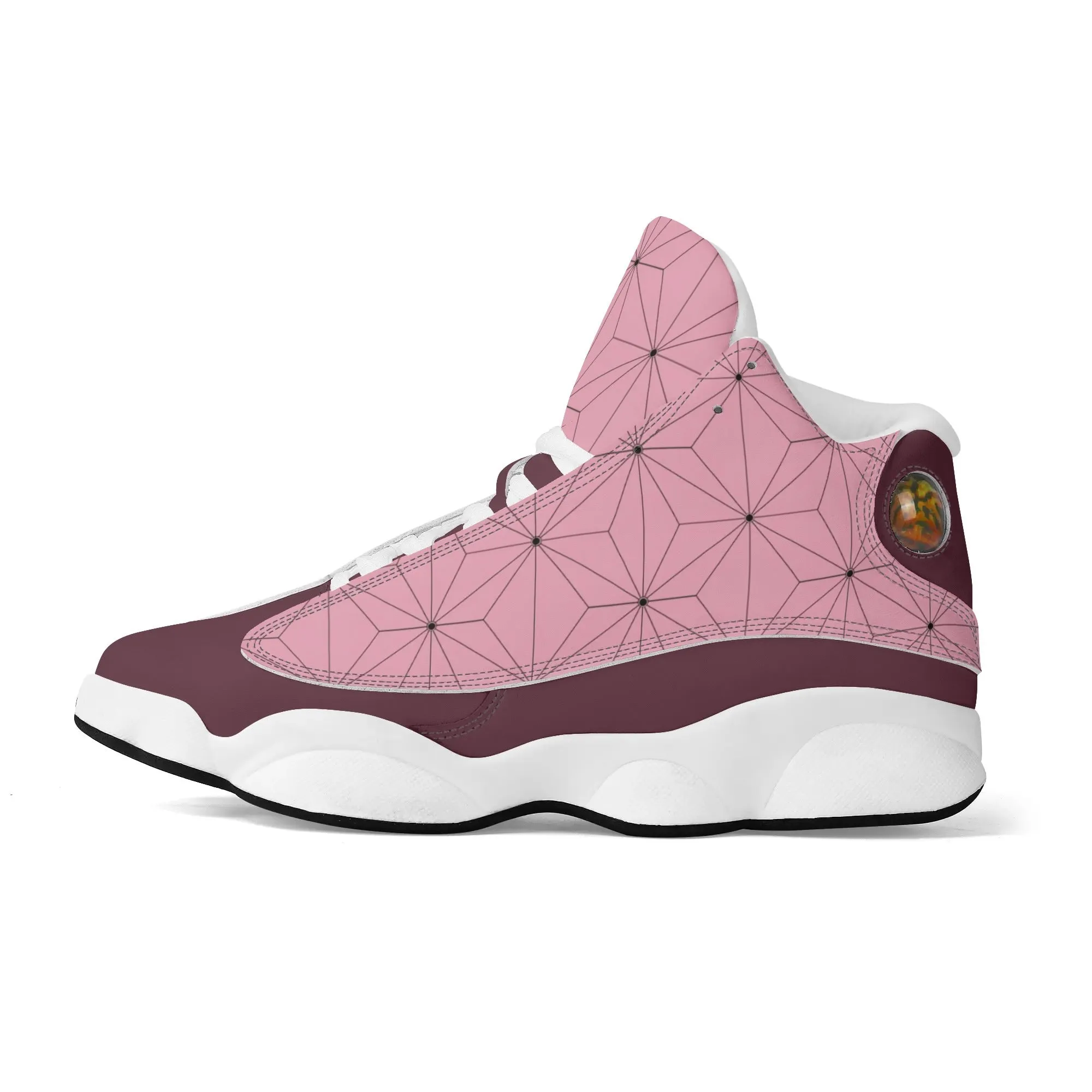 Skate shoe | High Top Sneakers | PU Vegan Leather Basketball shoes | Anime Slayer of Demon | Pink Flower pattern