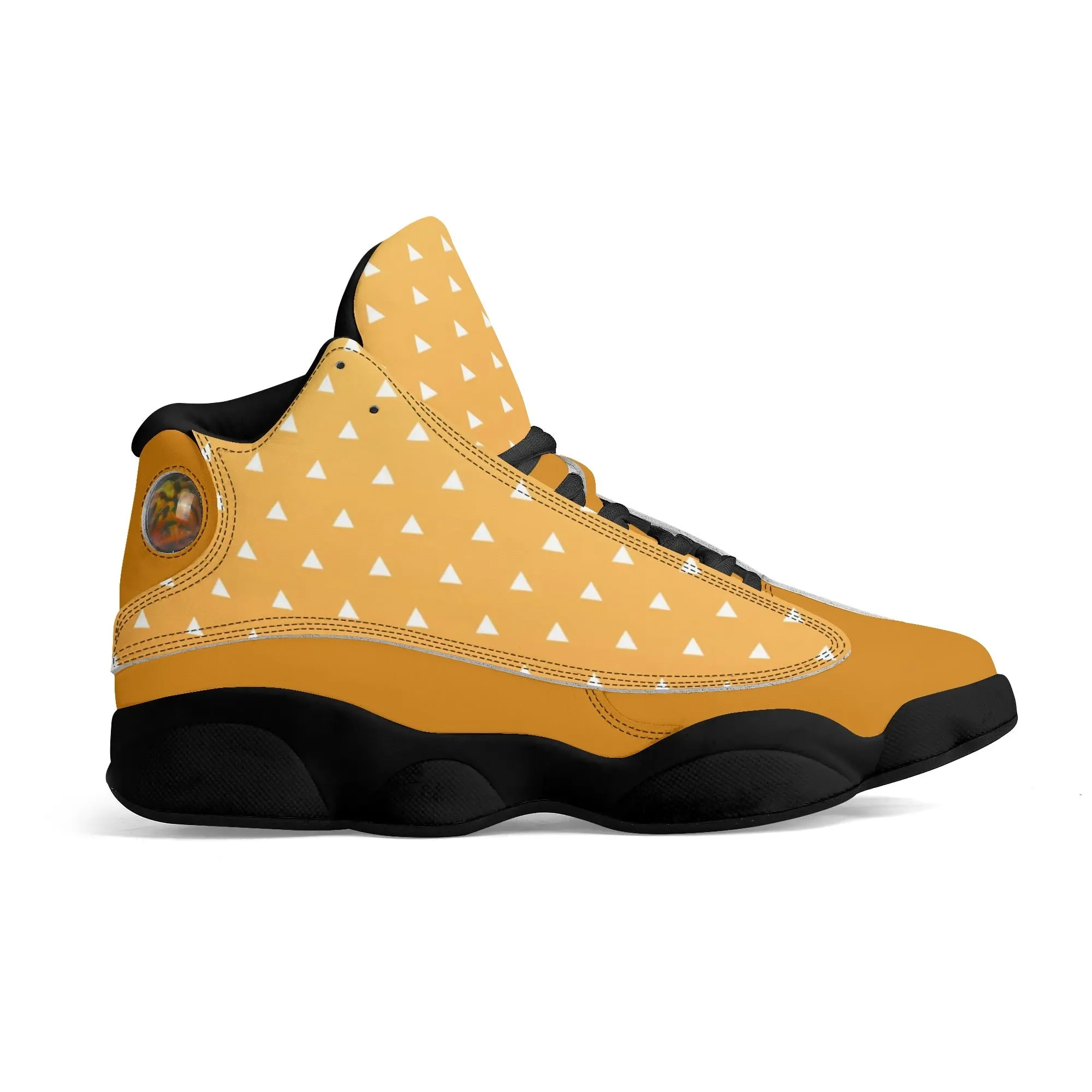 Skate shoe | High Top Sneakers | PU Vegan Leather Basketball shoes | Anime Slayer of Demon | Yellow Orange Triangles