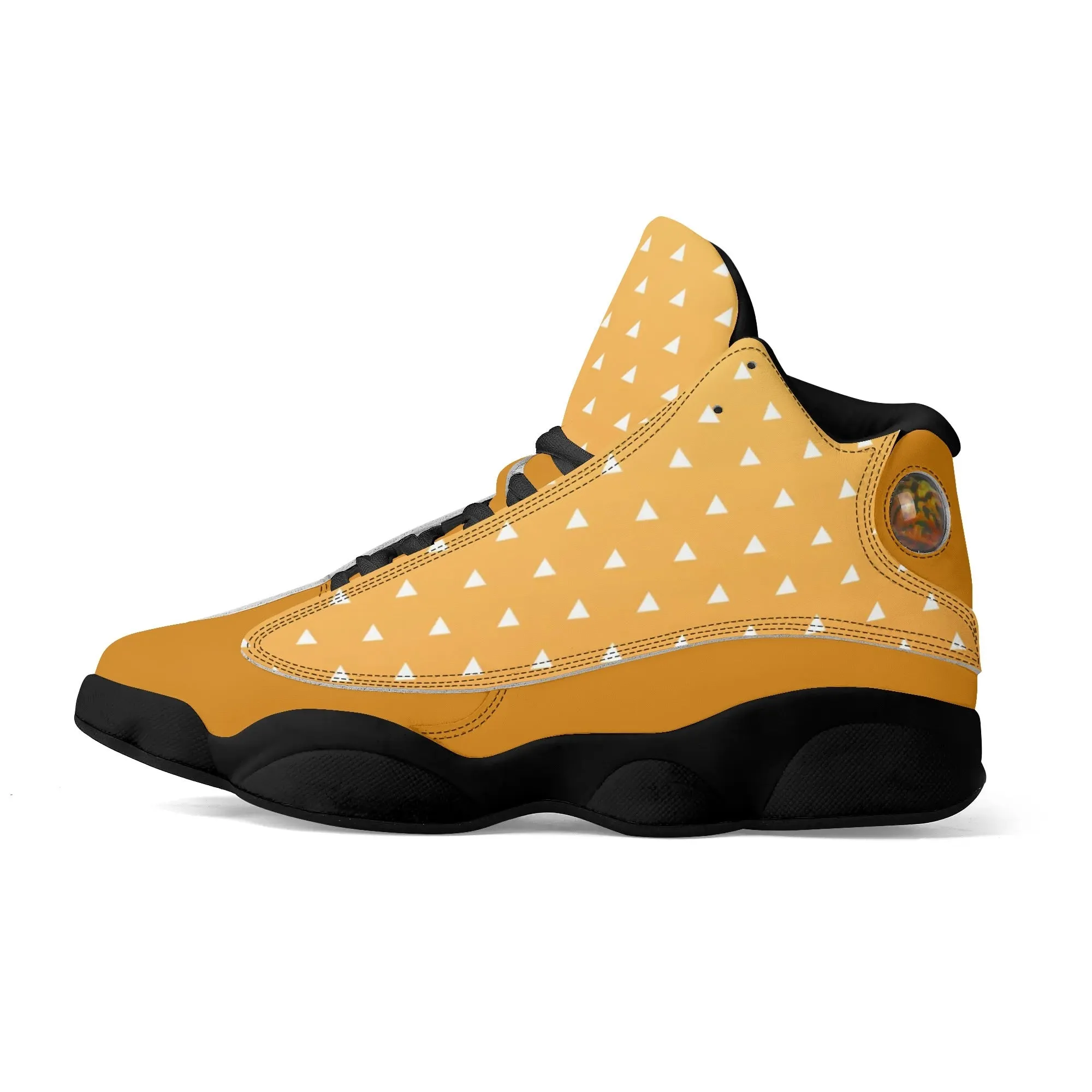 Skate shoe | High Top Sneakers | PU Vegan Leather Basketball shoes | Anime Slayer of Demon | Yellow Orange Triangles