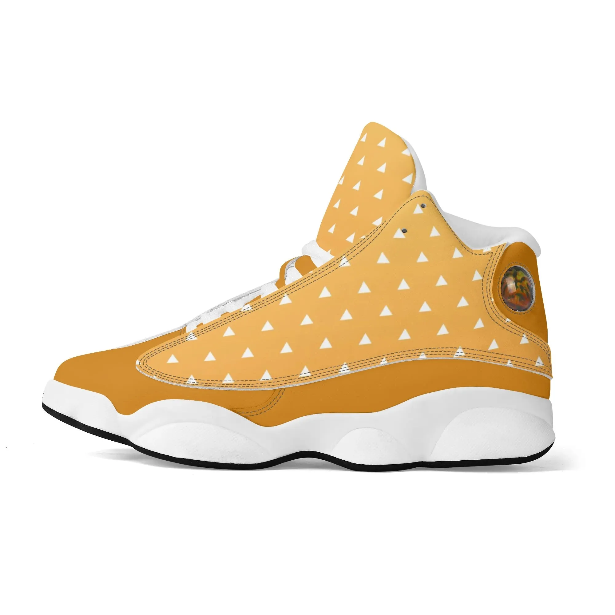 Skate shoe | High Top Sneakers | PU Vegan Leather Basketball shoes | Anime Slayer of Demon | Yellow Orange Triangles