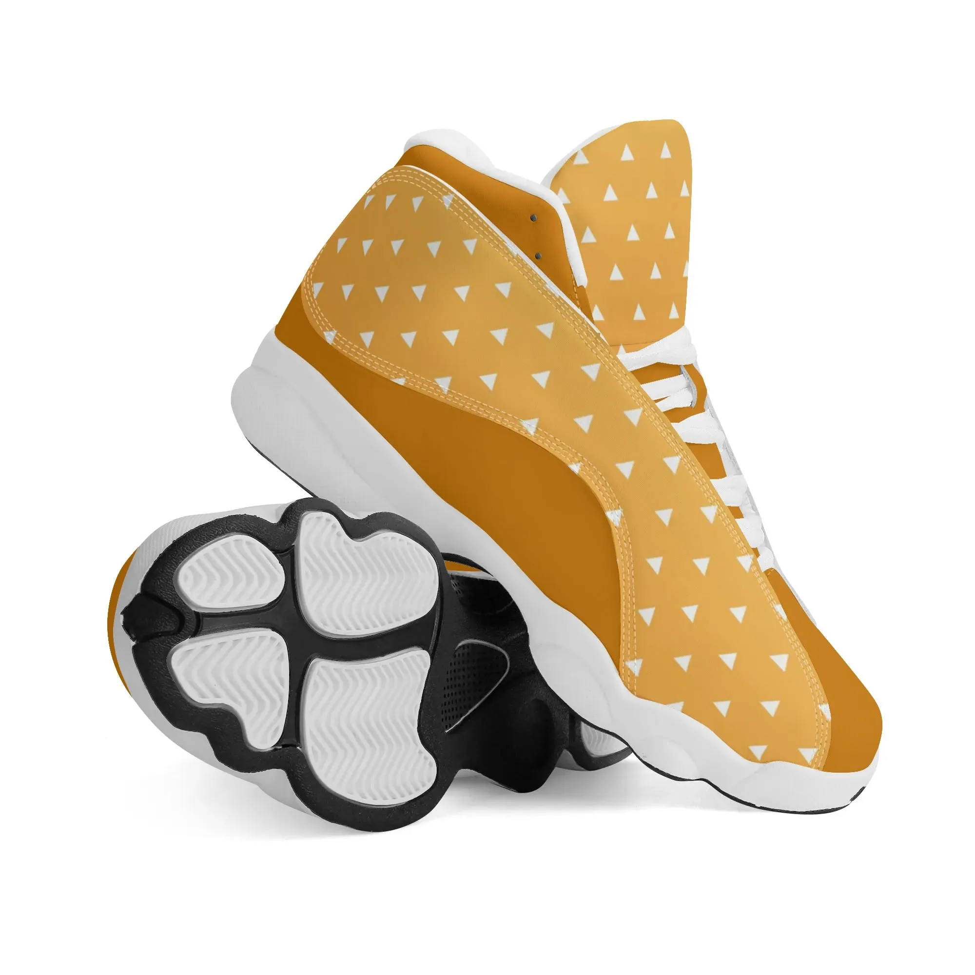 Skate shoe | High Top Sneakers | PU Vegan Leather Basketball shoes | Anime Slayer of Demon | Yellow Orange Triangles