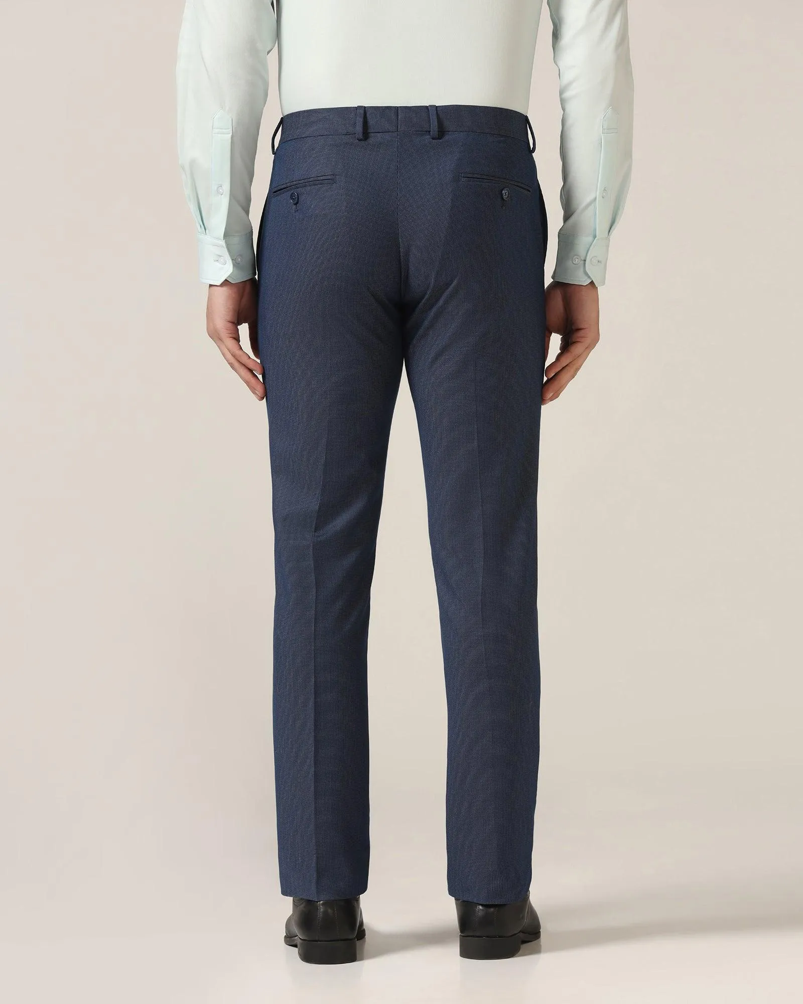 Slim Fit B-91 Formal Blue Textured Trouser - Steed