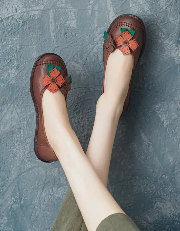 Spring Handmade Soft Leather Flower Retro Flats