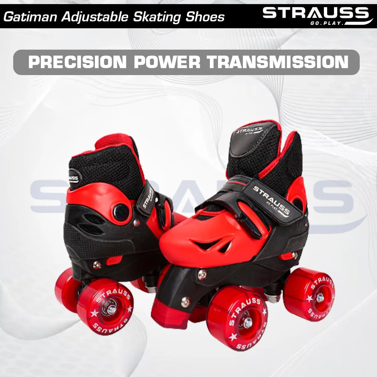 STRAUSS Gatiman Adjustable Skating Shoes | Latest Designed Roller Skates With Break | Ideal For Boys And Girls | Adjustable 4 Wheels Skating Shoe | Size: Sub-Junior (Black/Red), Outdoor Wheel