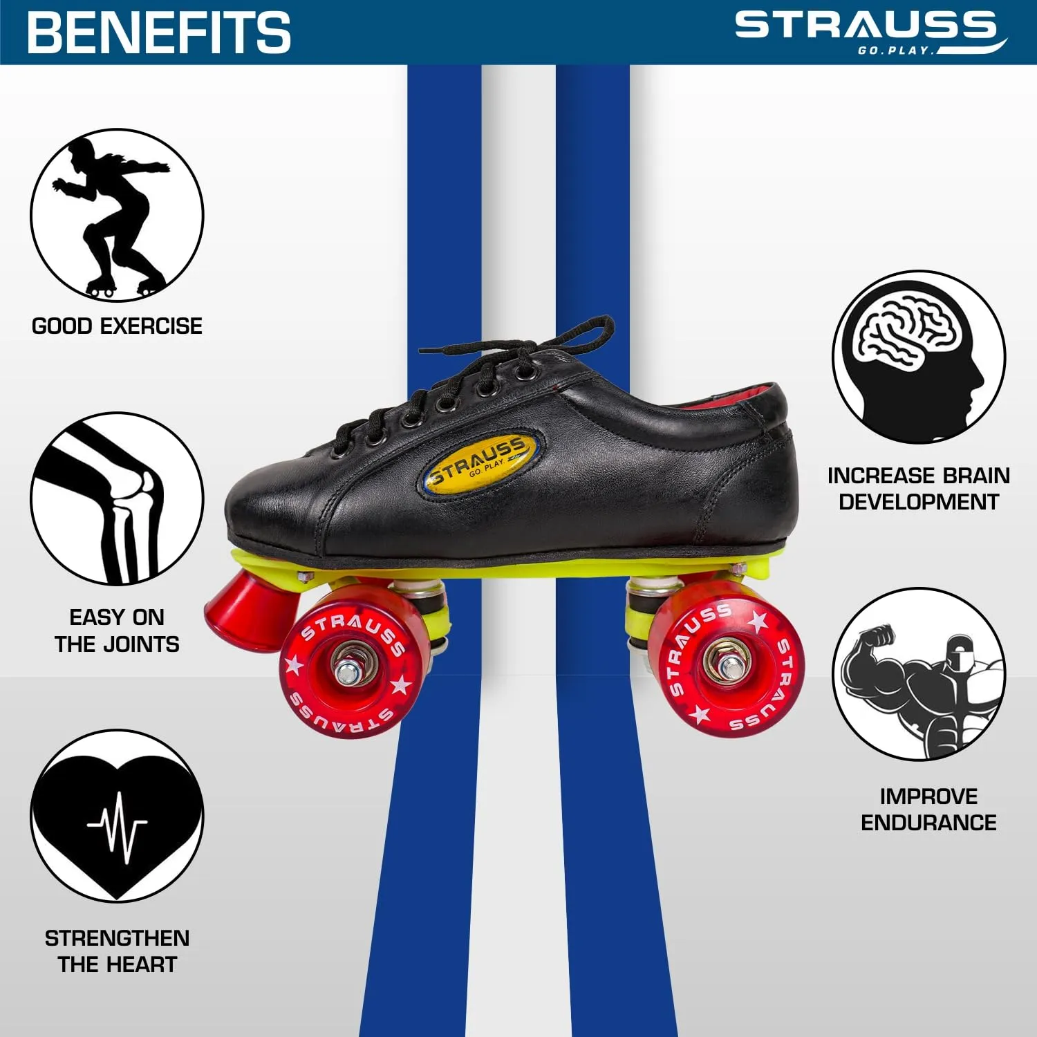 STRAUSS Gripper Skating Shoes | Fixed Body Roller Skates | Shoe Skate with PVC Wheel |Ideal for Boys, Girls and Kids |Suitable for All Skill Level | Ideal for Junior (14-15 Years) Size-7, (Red/Black)