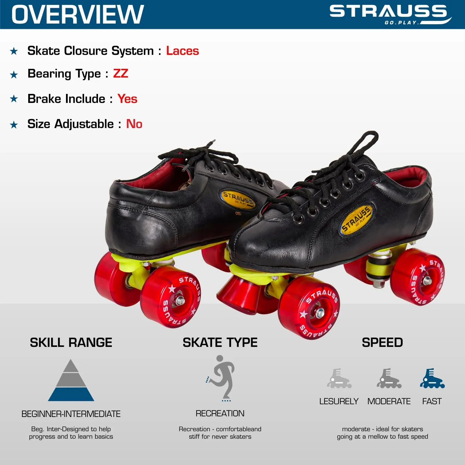 STRAUSS Gripper Skating Shoes | Fixed Body Roller Skates | Shoe Skate with PVC Wheel |Ideal for Boys, Girls and Kids |Suitable for All Skill Level | Ideal for Junior (14-15 Years) Size-7, (Red/Black)