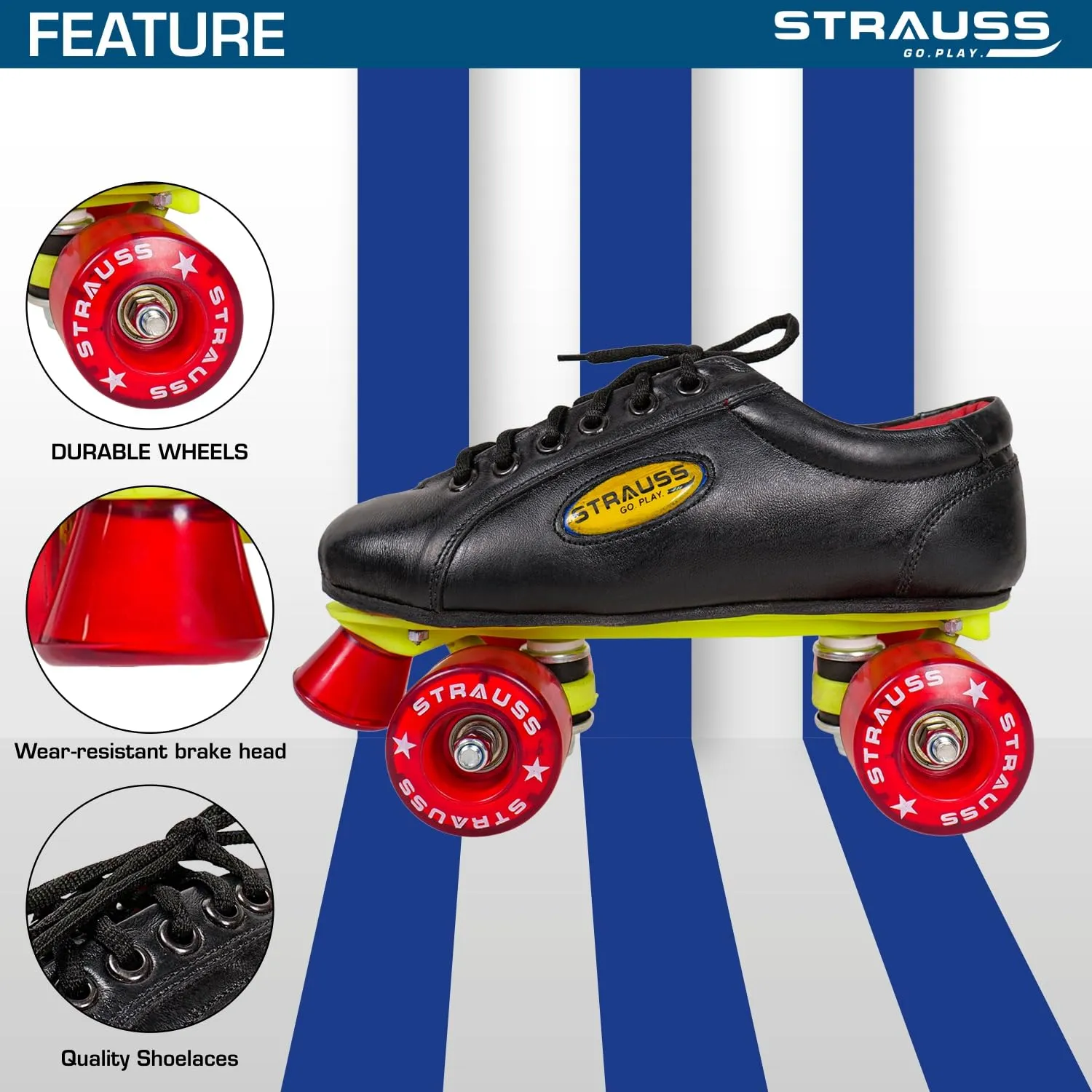 STRAUSS Gripper Skating Shoes | Fixed Body Roller Skates | Shoe Skate with PVC Wheel |Ideal for Boys, Girls and Kids |Suitable for All Skill Level | Ideal for Junior (14-15 Years) Size-7, (Red/Black)