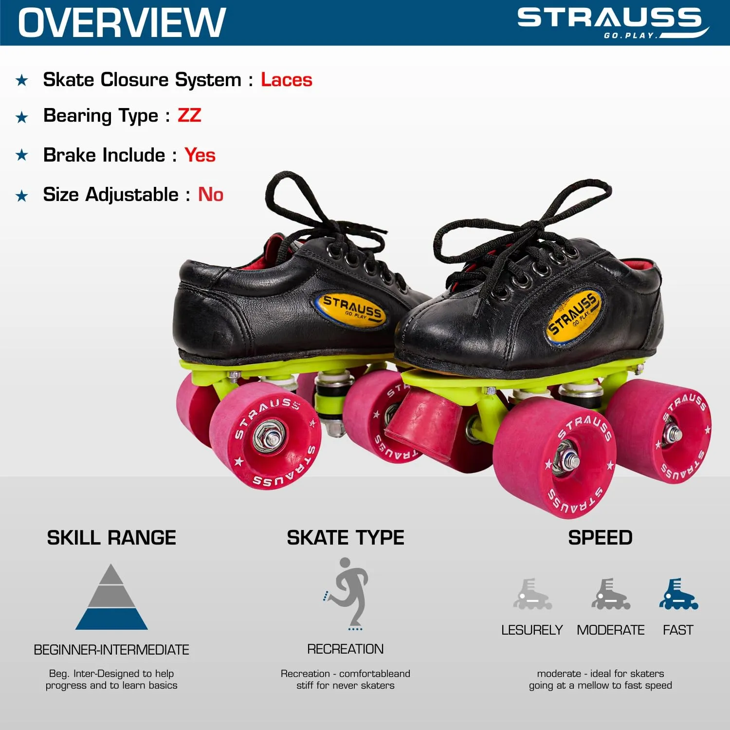 STRAUSS Gripper Skating Shoes | Fixed Body Roller Skates | Shoe Skate With Rubber Wheel |Ideal For Boys, Girls and Kids |Suitable For All Skill Level | Ideal For Kids (11-12 Years) , Size-4,(Red/Black)