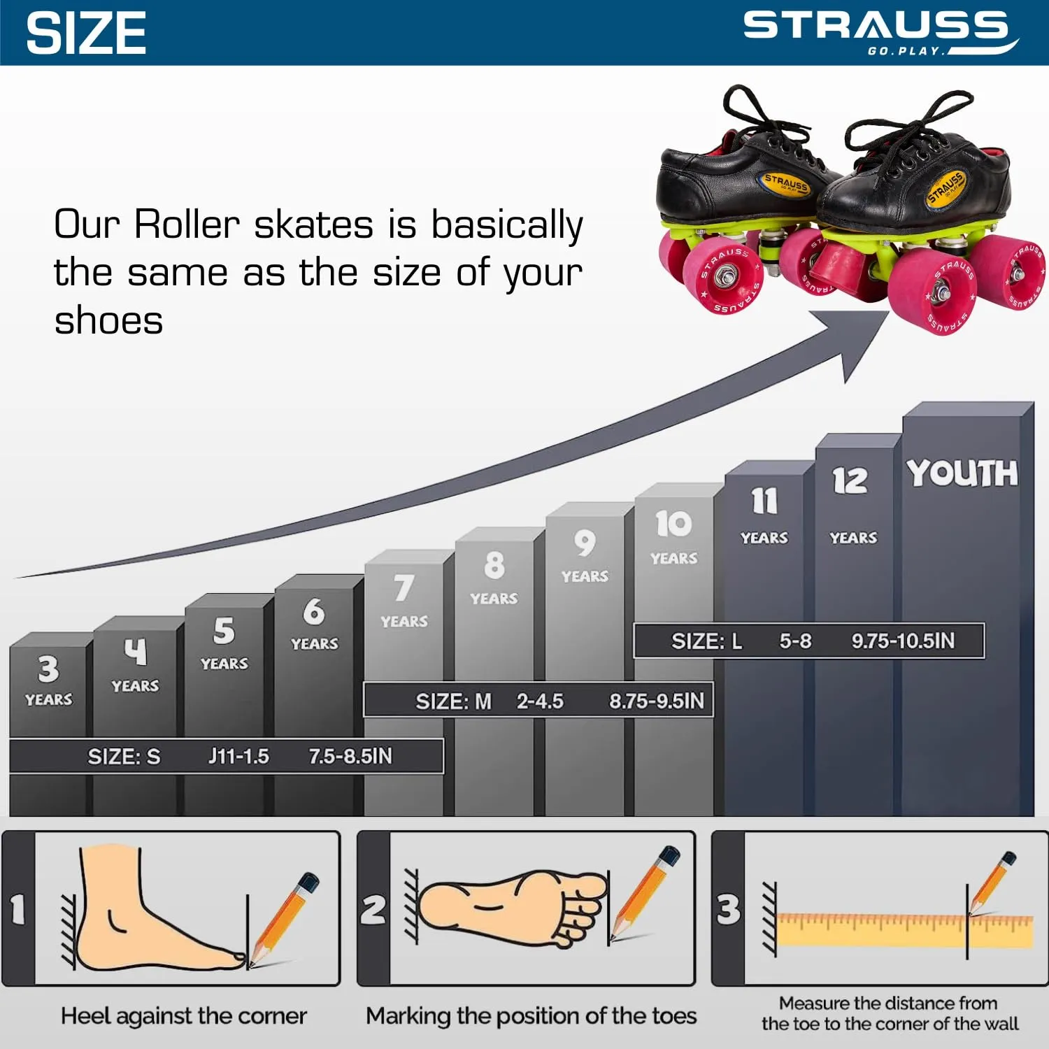 STRAUSS Gripper Skating Shoes | Fixed Body Roller Skates | Shoe Skate With Rubber Wheel |Ideal For Boys, Girls and Kids |Suitable For All Skill Level | Ideal For Seniors (15 Years Above) ,Size-9, (Red/Black)