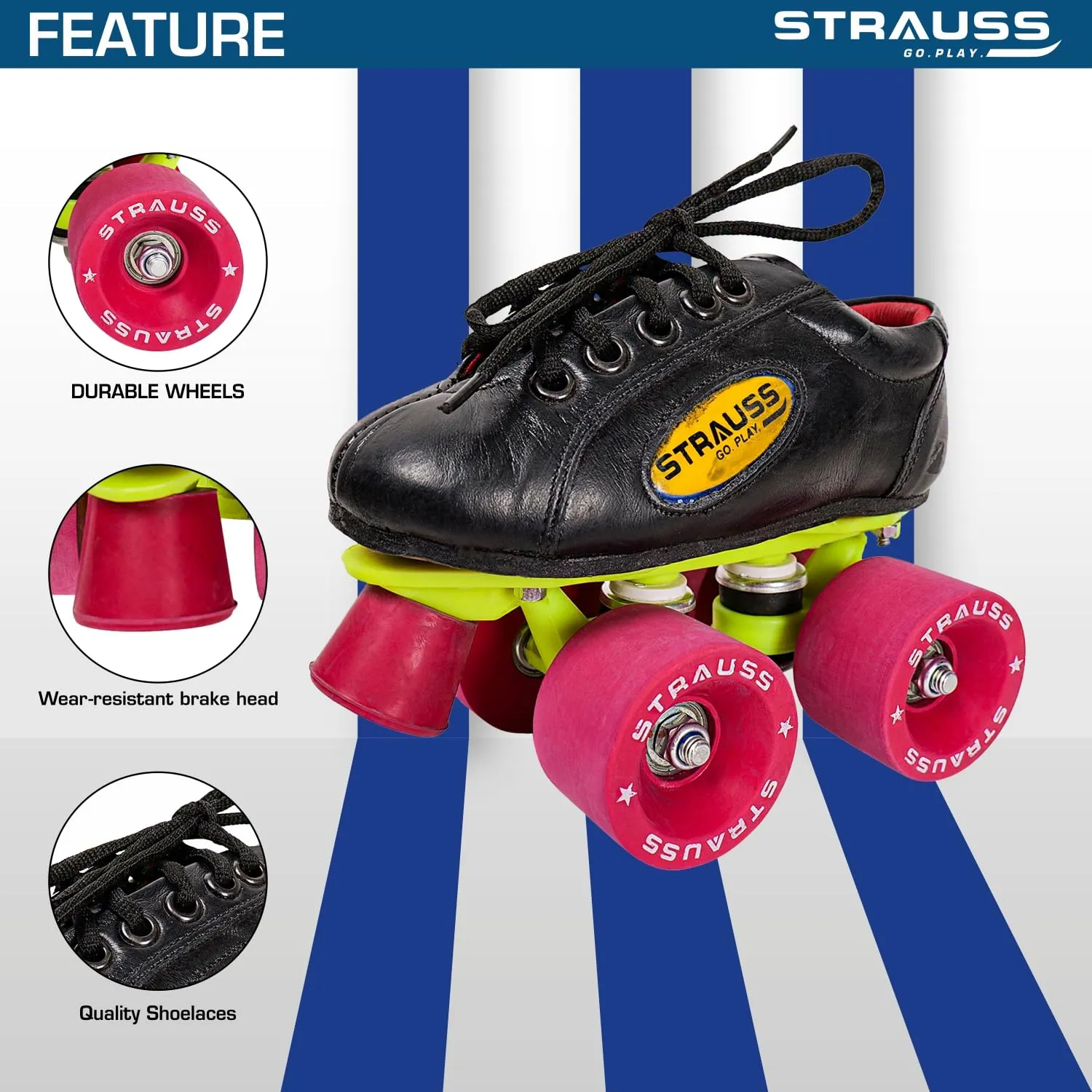 STRAUSS Gripper Skating Shoes | Fixed Body Roller Skates | Shoe Skate With Rubber Wheel |Ideal For Boys, Girls and Kids |Suitable For All Skill Level | Ideal For Seniors (15 Years Above) ,Size-9, (Red/Black)