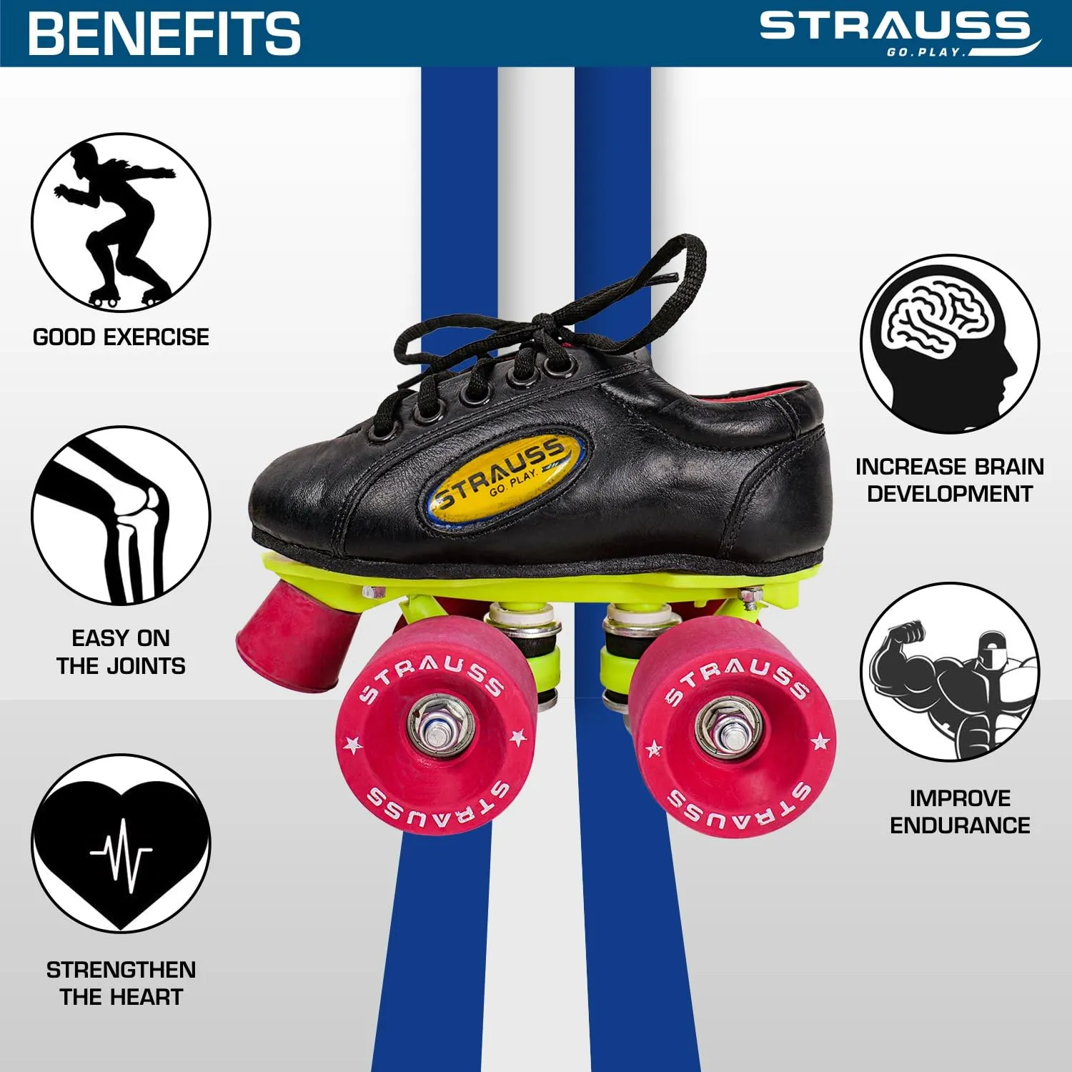 STRAUSS Gripper Skating Shoes | Fixed Body Roller Skates | Shoe Skate With Rubber Wheel |Ideal For Boys, Girls and Kids |Suitable For All Skill Level | Ideal For Seniors (15 Years Above) ,Size-9, (Red/Black)