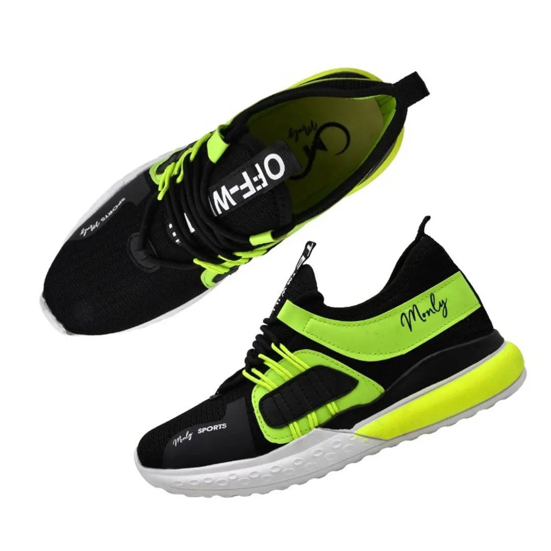 Stylish Green Mesh Self Design Sports Shoes For Men