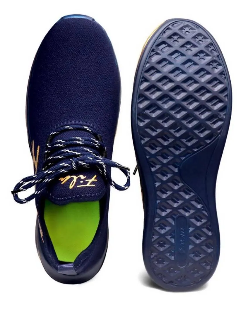 Stylish Mesh Navy Blue Printed Sports Shoes For Men