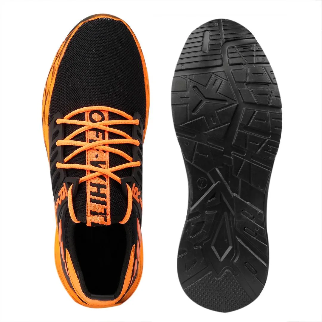 Stylish Mesh Orange Upper Lace Sneakers For Men