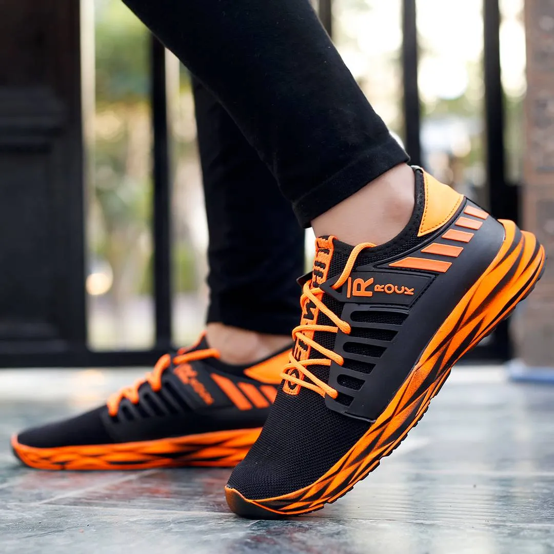 Stylish Mesh Orange Upper Lace Sneakers For Men