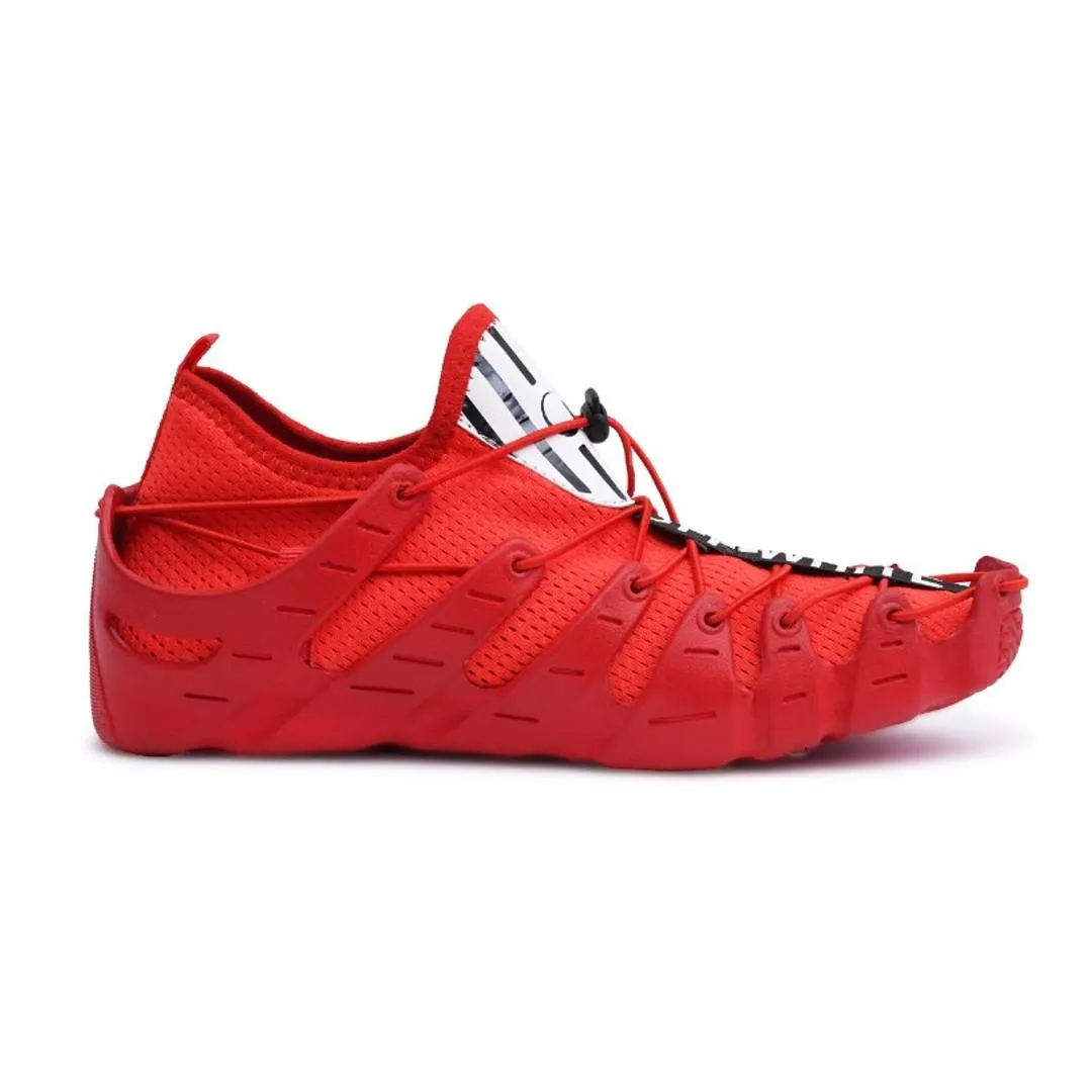 Stylish Red Mesh Self Design Sports Shoes For Men