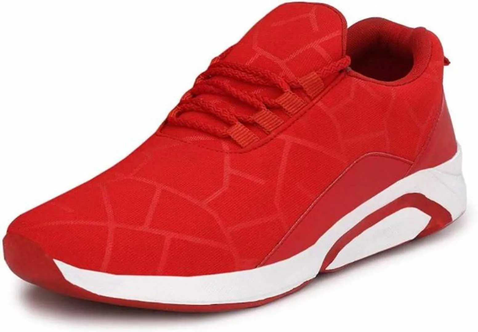 Stylish Red Solid Mesh Sneakers For Men