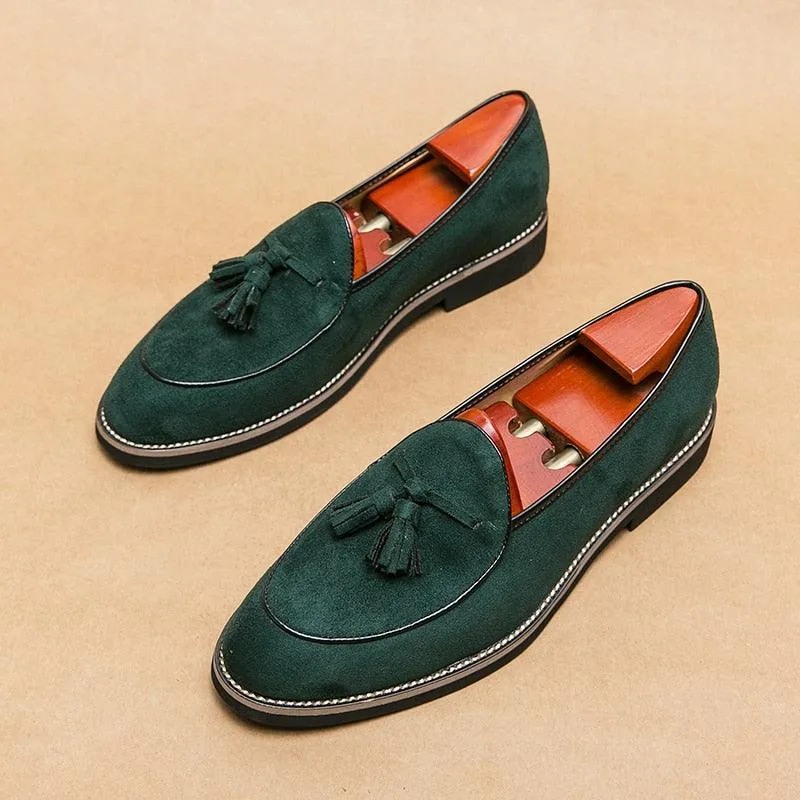 Suede Stitched Tassel Loafers - Men Shoes