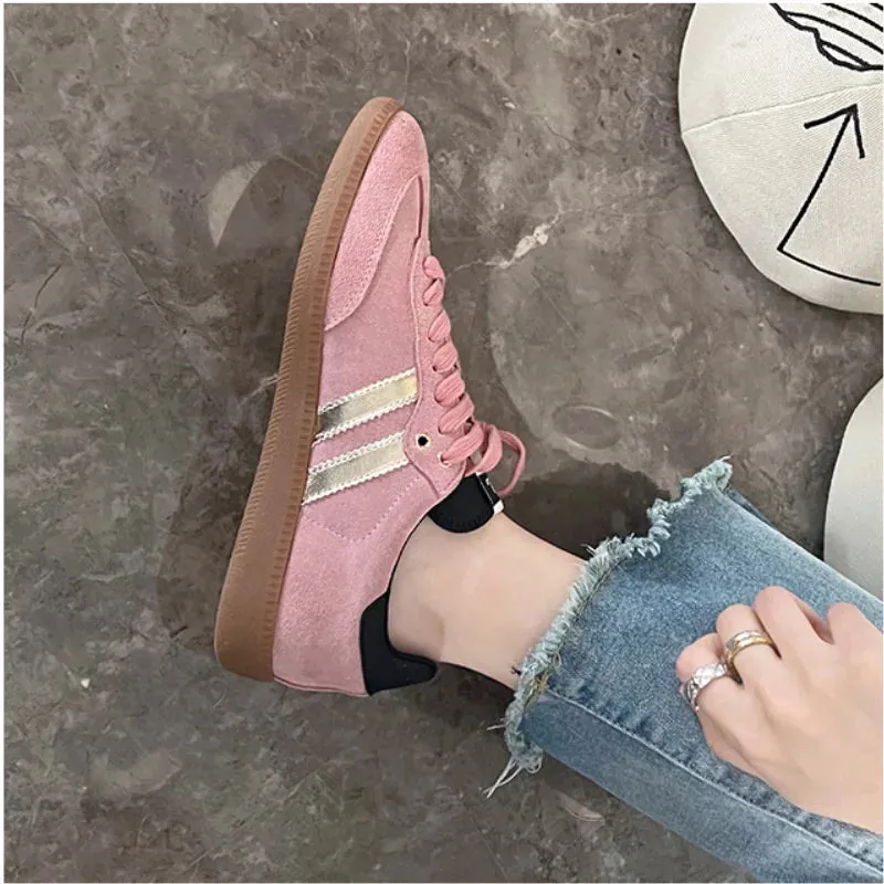 TAVIMART  -  Leather Retro Fashion Versatile Outdoor Women Flat German Training Shoes Round Head Shallow Mouth Breathable Sports Shoes