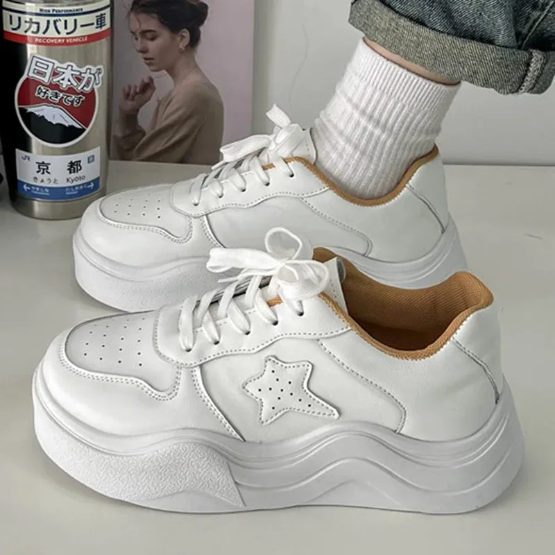 TAVIMART  -  Women Casual Sneakers Stars Design Running Sport White Shoes Tennis Skateboard Trainers Skate Flats Outdoor Walking Sneakers