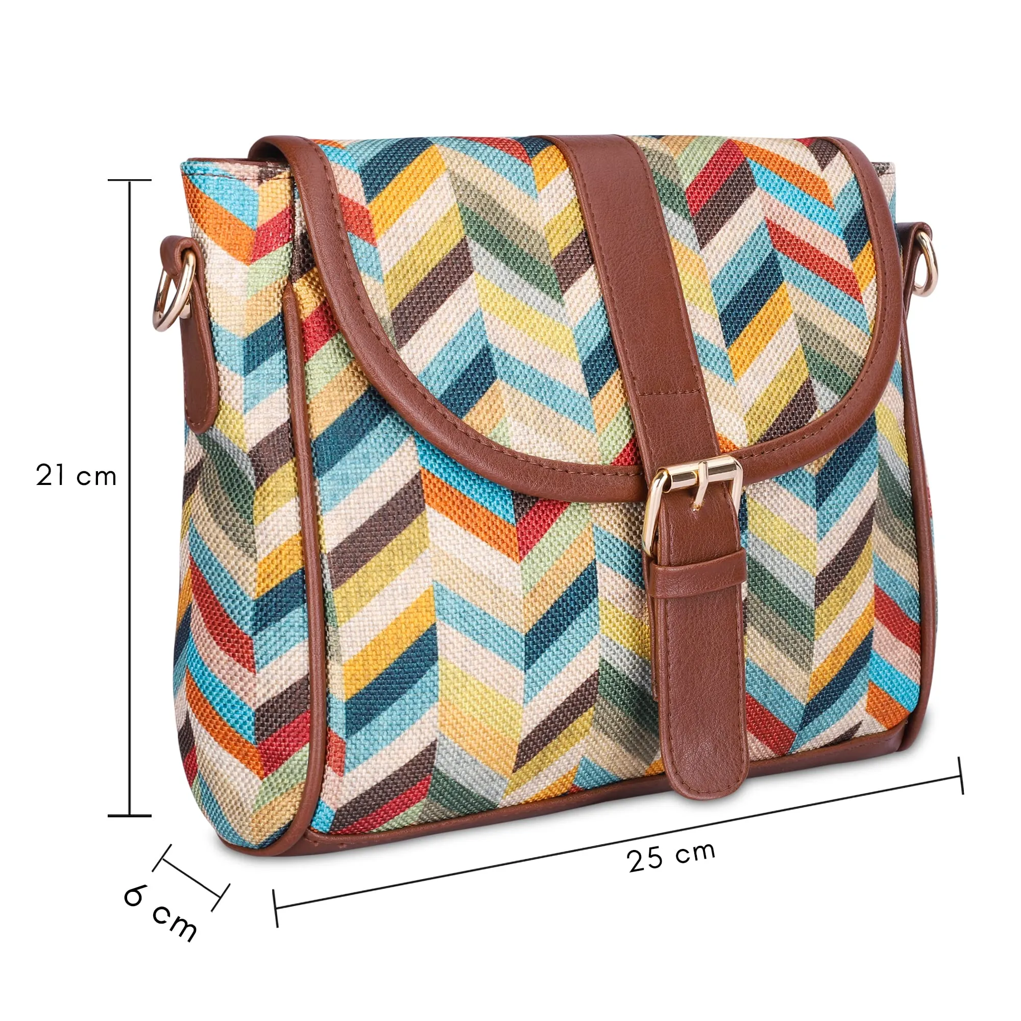 THE CLOWNFISH Madeline Printed Handicraft Fabric Handbag for Women Sling Bag Office Bag Ladies Shoulder Bag with Snap Flap Closure Tote For Women College Girls (Multicolour-Wave Design)