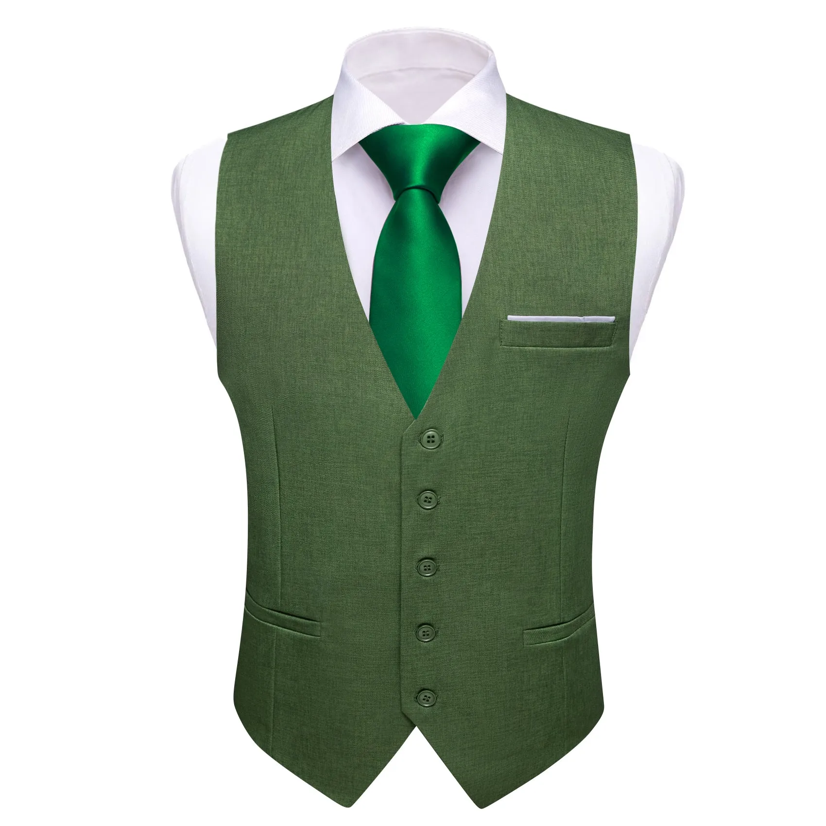 Ties2you Work Vest Fern Green Solid Button Silk Mens Dress Vest Jacket Fashion