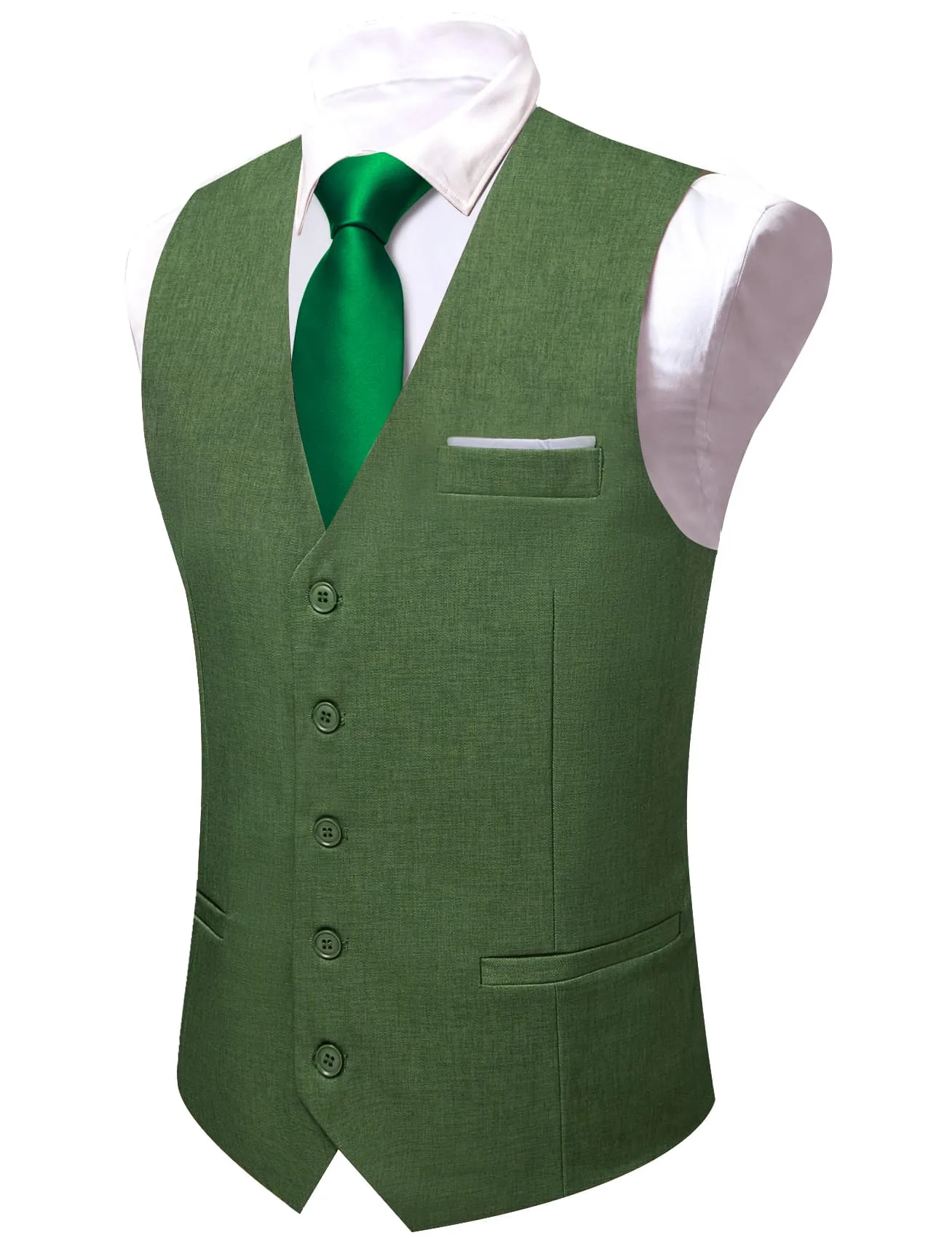 Ties2you Work Vest Fern Green Solid Button Silk Mens Dress Vest Jacket Fashion