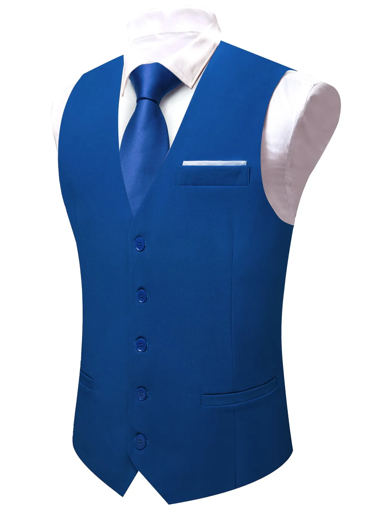 Ties2you Work Vest Yale Blue Solid Button Silk Mens Dress Vest Jacket for Business