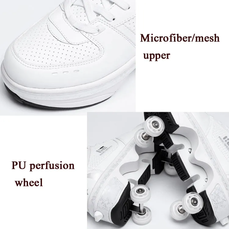 Two-Purpose Skating Shoes Deformation Shoes Double Row Rune Roller Skates Shoes, Size: 34(Low-top Without Light (White))