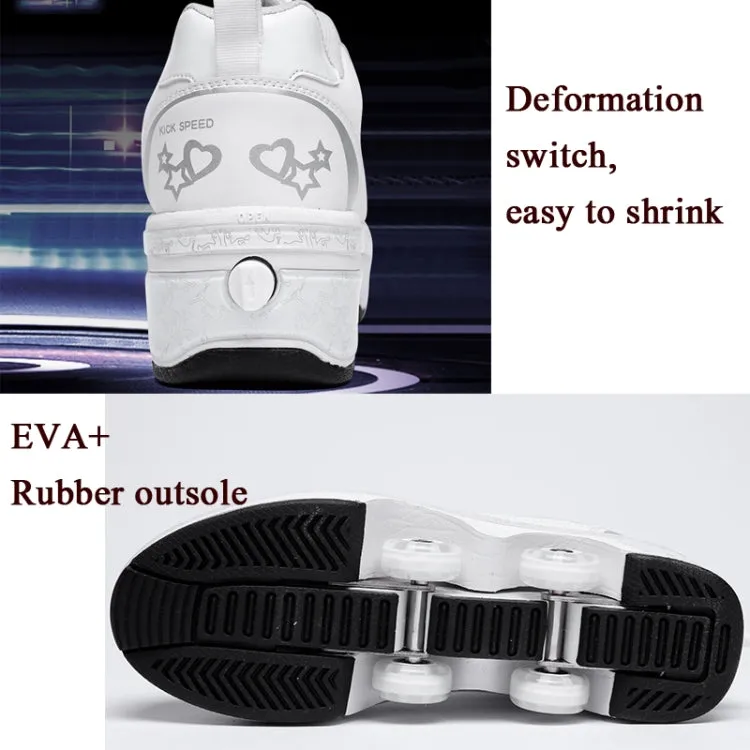 Two-Purpose Skating Shoes Deformation Shoes Double Row Rune Roller Skates Shoes, Size: 41(High-top With Light (White))