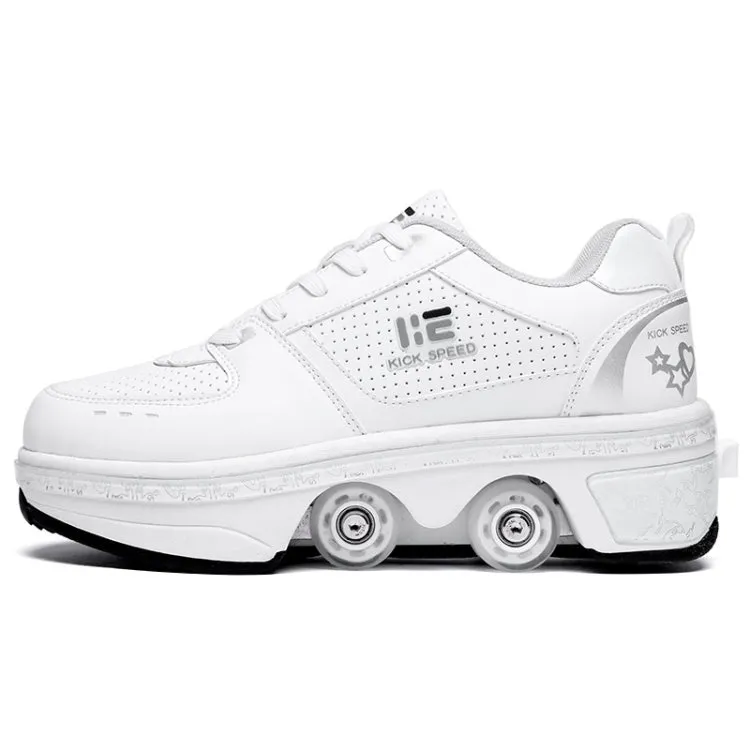 Two-Purpose Skating Shoes Deformation Shoes Double Row Rune Roller Skates Shoes, Size: 42(Low-top Without Light (White))