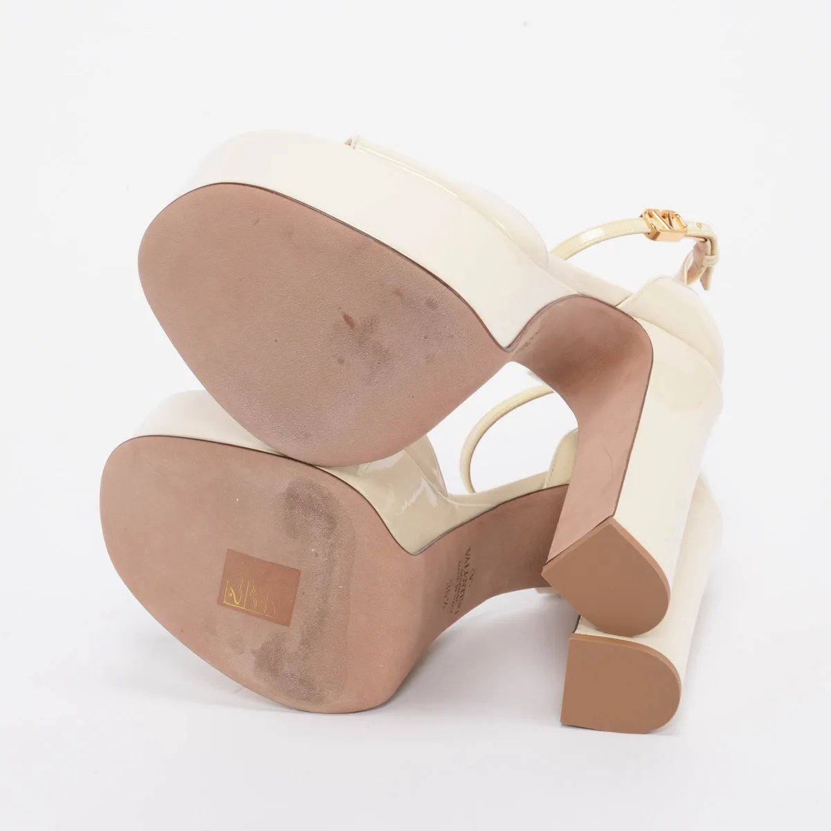 Valentino Cream Patent Tan-Go Mary Jane Sandals 36.5