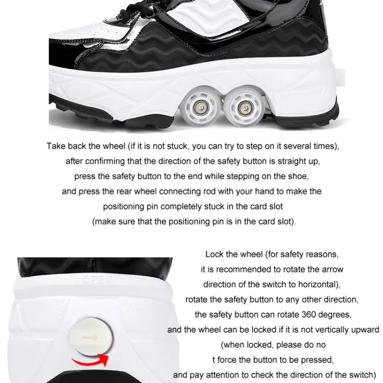 With Brakes Deformable Four-wheel Retractable Double-row Dual-purpose Roller Skates, Size: 41(DF08 White)