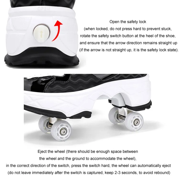 With Brakes Deformable Four-wheel Retractable Double-row Dual-purpose Roller Skates, Size: 41(DF08 White)