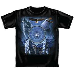 Wolf/Eagle Dreamcatcher Adult Tee Shirt (Adult XL) Blue