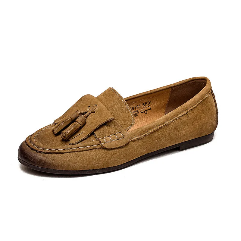 Women Retro Casual Soft Lightweight Leather Loafers