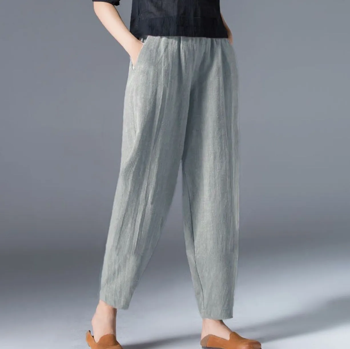 [Women’s Gift] Women's Cotton Linen Elastic Waist Casual Pants with Pockets