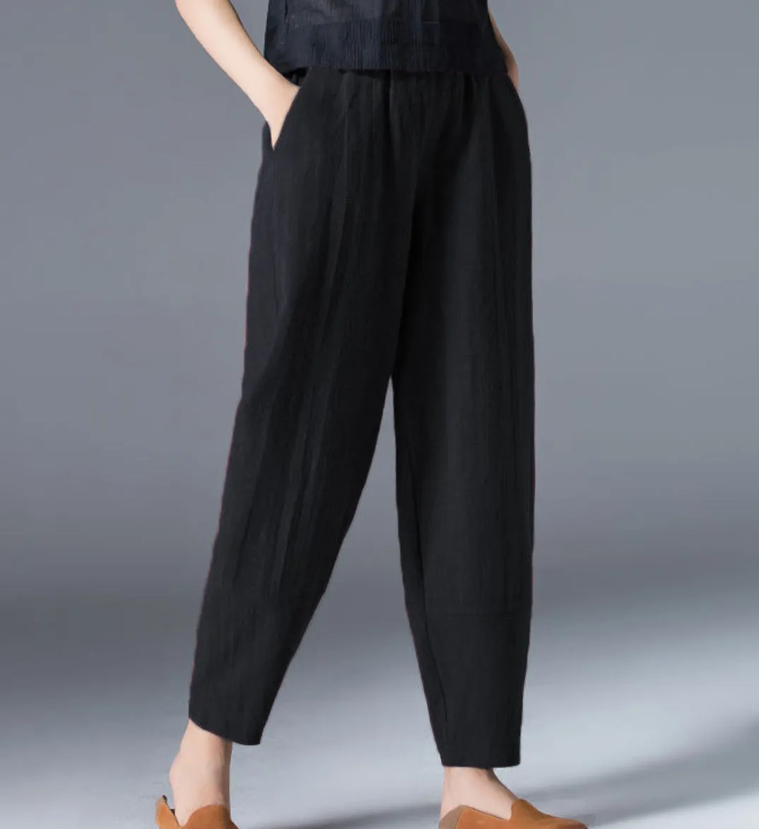 [Women’s Gift] Women's Cotton Linen Elastic Waist Casual Pants with Pockets