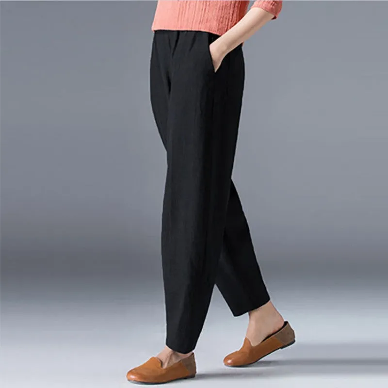 [Women’s Gift] Women's Cotton Linen Elastic Waist Casual Pants with Pockets