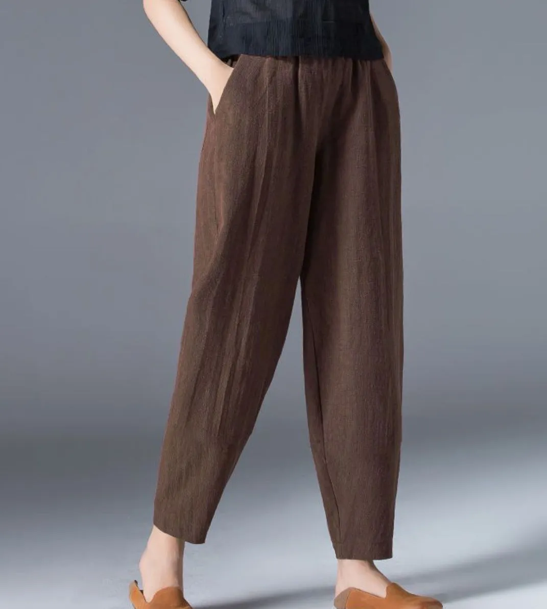 [Women’s Gift] Women's Cotton Linen Elastic Waist Casual Pants with Pockets