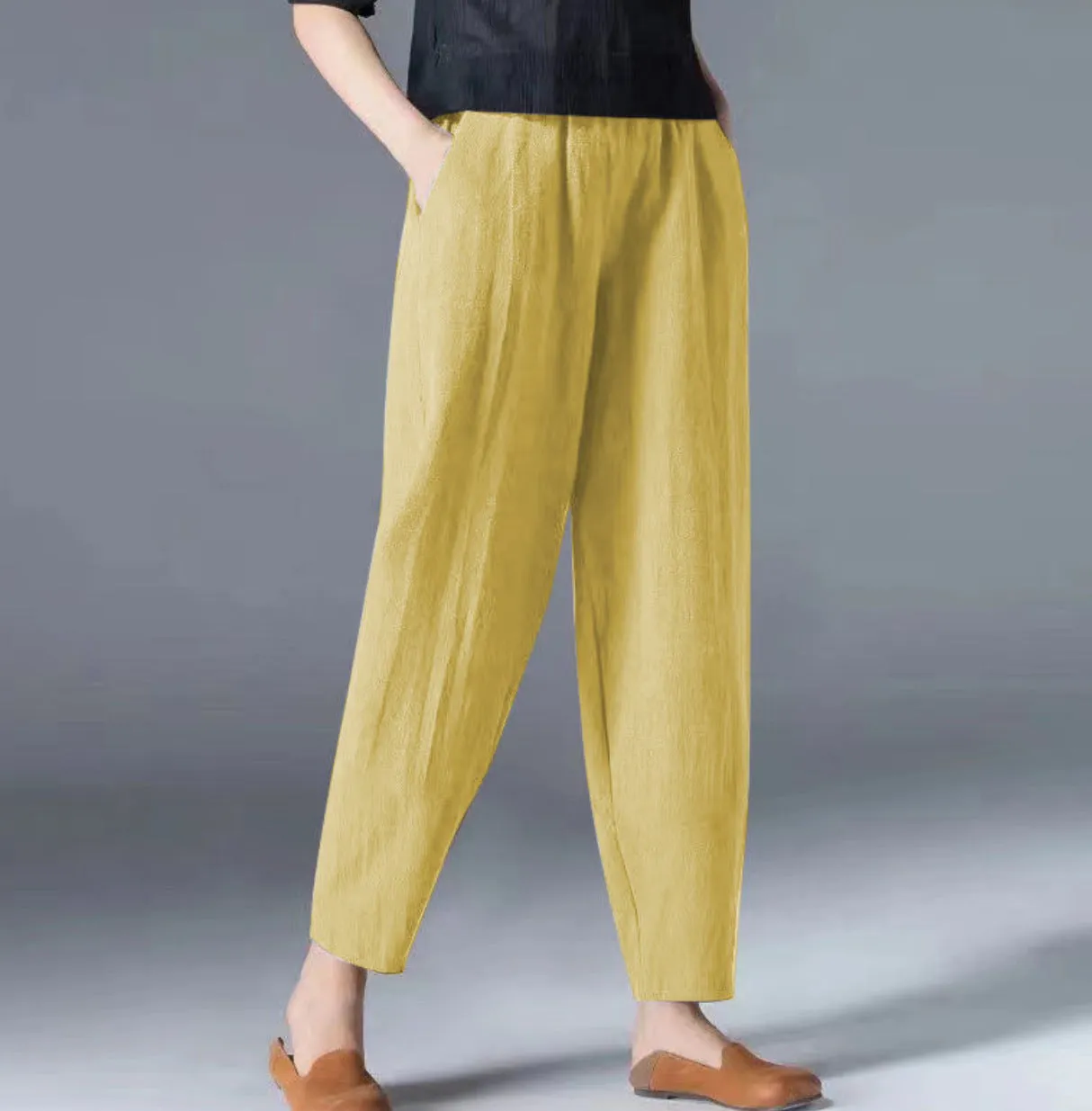 [Women’s Gift] Women's Cotton Linen Elastic Waist Casual Pants with Pockets