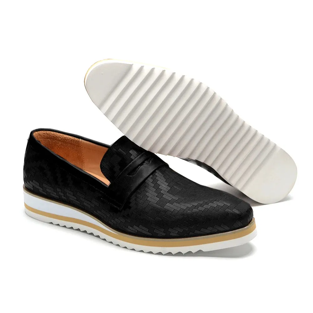 Woven Geometric Genuine Leather Loafers