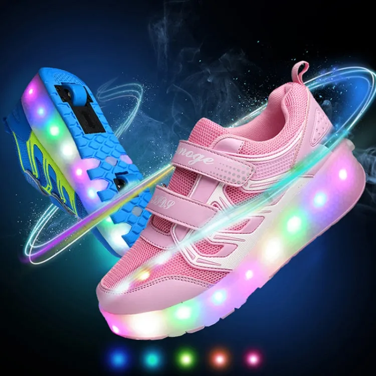 WS01 LED Light Ultra Light Mesh Surface Rechargeable Double Wheel Roller Skating Shoes Sport Shoes, Size : 39(Pink)