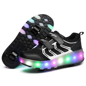 WS01 LED Light Ultra Light Mesh Surface Rechargeable Double Wheel Roller Skating Shoes Sport Shoes, Size : 40 (Black)