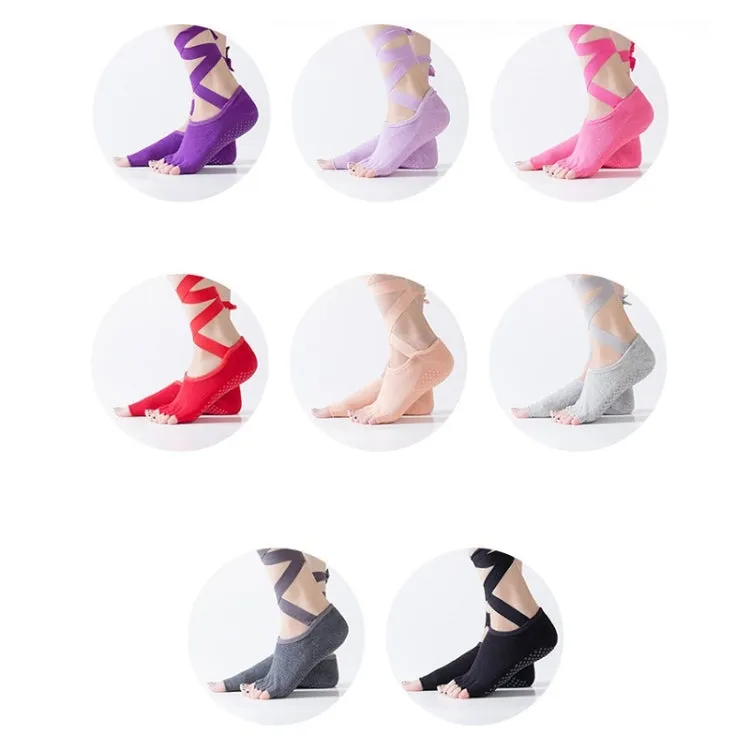 Yoga Five-Finger Socks Open-Toe Lace-Up Dance Socks Particle Non-Slip Socks, Size: One Size(Black)